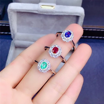 WEAINY Természetes Smaragd & Zafír & Rubin Gyűrű, 925 Ezüst Gyűrű, Eljegyzési Gyűrű, Kecses Gyűrű, Kényes Gyűrű
