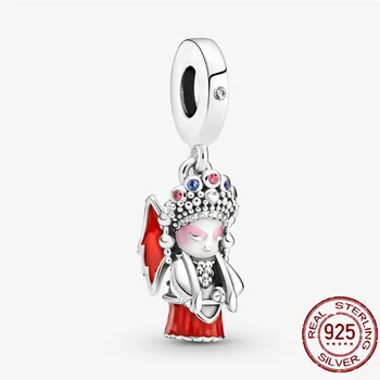 100% 925 Sterling Ezüst Pekingi Opera Baba Medál Gyöngyök Illik Varázsa Ezüst S925 Eredeti Karkötő Ékszer készítés a nők