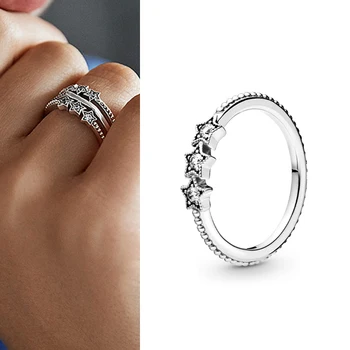 100% 925 кольцо Ezüst Pan Csillogó Gyűrű Pentagram A Crystal Pan Gyűrű A Nők Esküvő Ajándék Divat Ékszerek