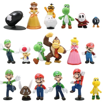 18Pcs/Sok Játék Super Mario Bros Figurák Játékok Yoshi Peach Hercegnő Luigi Félénk Srác Odyssey Donkey Kong Modell Rajzfilm Baba