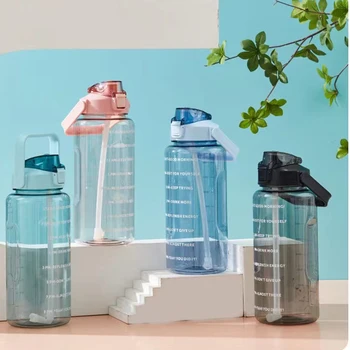 2 Liter Fitness Sport Üveg, Műanyag, Nagy Kapacitású Víz Üveg Szalmával Lány Kültéri Hegymászás Italt, Üveget, Vízforraló BPA mentes