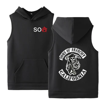 2020-as Nyári Sons Of Anarchy Férfiak Punk Hip-Hop kapucnis felső Pamut Ujjatlan Felsők SAMCRO melegítő felső Unisex SOA Sport Férfi Vékony Mellény
