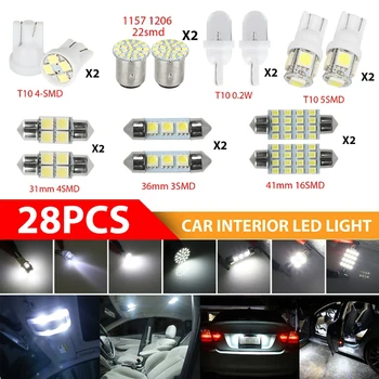 28PCS LED Autó Farok Izzó féklámpa Fordított Lámpa Nappali menetjelző Lámpa Izzó Belső olvasólámpa Rendszámtábla Lámpa