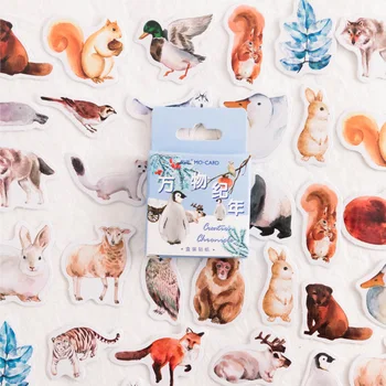 46 db/doboz Aranyos erdei állatok Dekoratív Írószer Tervező mini ins Matricák Scrapbooking DIY Napló Album Stick Felkínálja