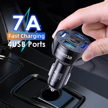 7A 4Ports USB Quick Charge Autós Töltő Gyors Töltés Splitter szivargyújtó Aljzat QC 3.0 Töltő, Autós Adapter Tartozékok