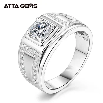 ATTAGEMS Klasszikus 925 Sterling Ezüst Gyűrű Férfi Esküvői Ezüst, Gyémánt Eljegyzési 1.0 Ct 6,5 mm-es D-Színű Moissanite Gyűrű, Férfi