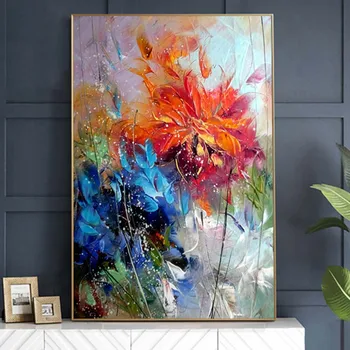 Absztrakt Akvarell Kék, Narancs Virág, Olajfestmény, Vászon Poszter Nyomtatási Kép Wall Art Cuadros Otthon Terem Dekoráció