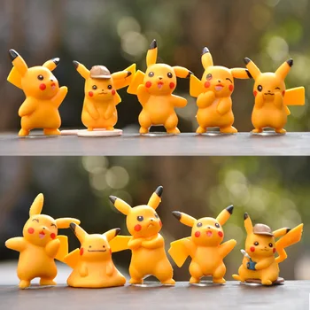 Akció Mini Aranyos Pikachu Babák, 10 Db /készlet Rajzfilm Nyomozó Pikachu Figura Torta Dísz Játékok Ajándék Vak Box Játék