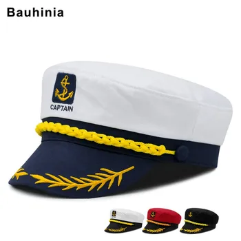Bauhinia búza fül hímzés kapitány kalap, rövid karimájú a férfiak, mind a nők Brit diák, lapos kalap sapka retro tengerész sapka