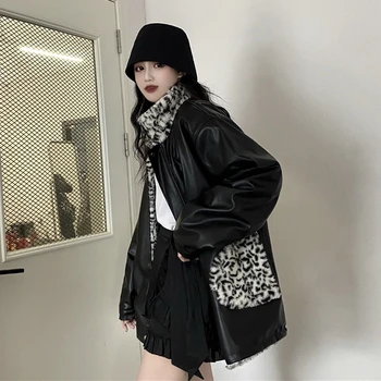 Bőr kabát női őszi-téli 2021 koreai verzió új, laza, vékony, plüss, s megvastagodott divat trend motoros ruhák