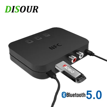 DISOUR Bluetooth-kompatibilis 5.0 Vezeték nélküli Vevő Audio Átvitel Támogatás U Lemez NFC Csatlakoztatása RCA, 3,5 mm-es AUX csatlakozó Adapter