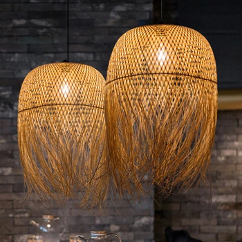 Délkelet-Ázsia Medál Fények, Kézzel Gyártott Bambusz Lógó Lámpa Nappali Étkező Loft Lakberendezés E27 Hotel Art Hanglamp