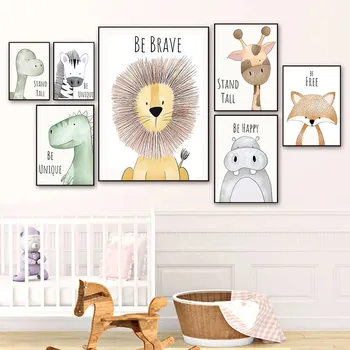 Egyszerű, Aranyos Állat Plakátokat, Korsó Északi Óvoda Rajzfilm Wall Art Képek, Oroszlán, Elefánt, Vászon Festmény Baba Szoba Dekoráció
