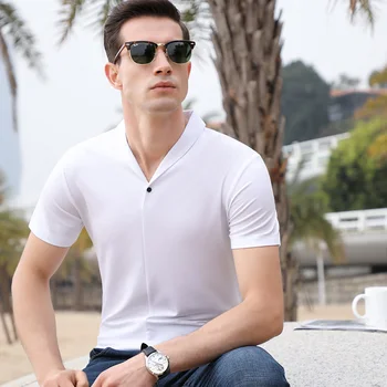 Egyszerű férfi rövid ujjú póló egyszínű nyáron új ifjúsági friss divat V-nyakú alkalmi póló férfi ruházat