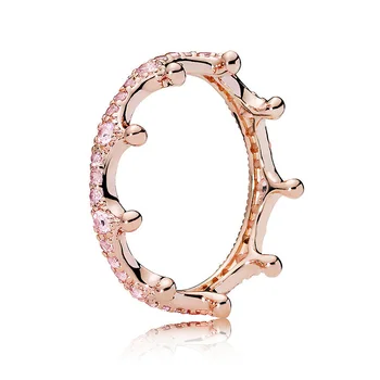 Hiteles 925 Sterling Ezüst Pandora Gyűrű Rózsa Elvarázsolt Korona Gyűrű Kristály Női Ékszerek Születésnapi Ajándék