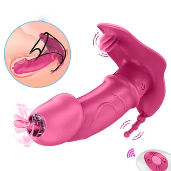 Hordozható Bugyi Dildó Vibrátor Szex Játékok a Láthatatlan Nő Viselni a Klitorisz Stimulátor Vezeték nélküli Távirányító Nyelvével Nyalogatja Vibrátorok