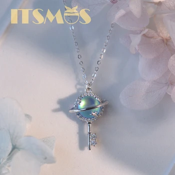 ITSMOS Bolygó Kulcs Nyaklánc S925 Ezüst Egyszerű Stílus Aurora Kristály Medál Nyaklánc Luxus Ékszer a Nők Lány Ajándék