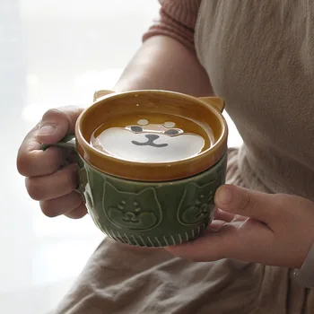 Japán Aranyos, Bögre, Kreatív Kerámia Shiba Inu Panda Kávés Csésze Fedő Haza Pár Tej Reggeli Csésze Víz Kupa