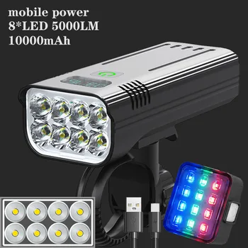 JumpingFish 10000 mAh-s Kerékpár Lámpa 10+ Óra USB Újratölthető LED-es Kerékpár Lámpa Szuper Fényes a Kerékpározás Első / Hátsó Lámpa