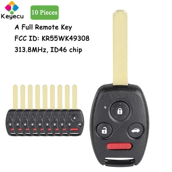 KEYECU 10 Db Távirányító Autó Kulcs, 4 Gombokat 313.8 MHz ID46 Chip Honda Accord 2008 - 2012, Pilóta 2009 - 2015 Fob KR55WK49308