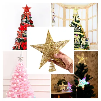 Karácsonyfa Tetején Csillag, Boldog Karácsonyi Dekoráció az Otthoni Fényes Arany Por ötágú Csillag újévi Ajándék Navidad Dísz