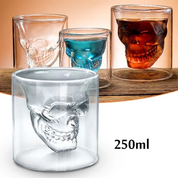 Kreatív kétrétegű Üveg pohár 150ml/250ml Koponya Csontváz Drinkware Személyiség Bár Whiskey, Sör, Átlátszó Üveg Bort, Kupa