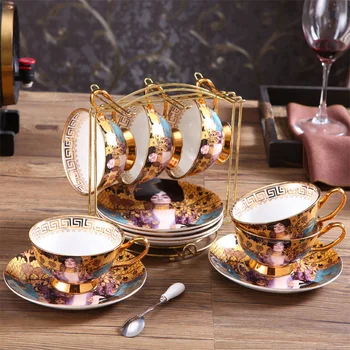 Kávés Csészét Meghatározott Klimt Judith Régi porcelán Gustav Klimt Porcelán Csésze Drinkware Tea csésze Kanál