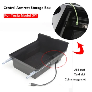 Középső Konzol Kartámasz Tároló Doboz a Tesla Model 3-Y 2021 USB Típus C-Hub Kapcsolatok ABS Özönlött Rejtett Autó Tartozékok