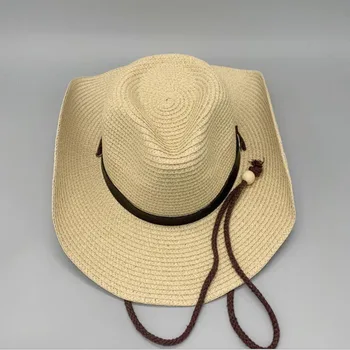 Különleges tavaszi, nyári férfi cowboy népszerű divat király kiváló minőségű pu, fém szalag hosszú kötelet fedora nap kalapok a férfiak