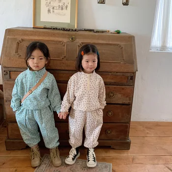 Lányok Őszi virágos ruha 2021 őszi koreai nadrág, öltöny, divat virágos ruha cipzárja gyermekek ruha gyerek ruha lányoknak