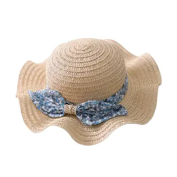 Nyáron a gyerekek lány alkalmi szalagos szalmakalapot Új gyermek baba holiday beach bowknot nap panama kalap sapka