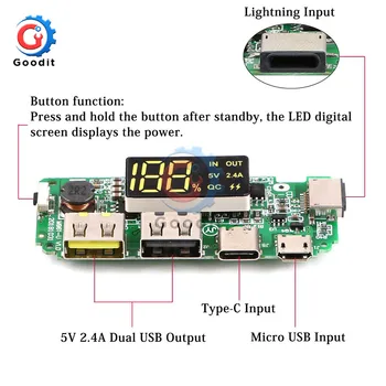 QC Gyors vaku LED Dual USB, Micro C Típusú Fény Power Bank 18650 lítium Töltő Testület Túltöltés Overdischarge Áramkör Védelem