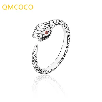 QMCOCO 925 Ezüst Geometriai Punk HipHop Kígyó Alakú Állítható Állat Gyűrű Egyszerű, Klasszikus, Finom Ékszerek A Nők Ember Fél Ajándékok