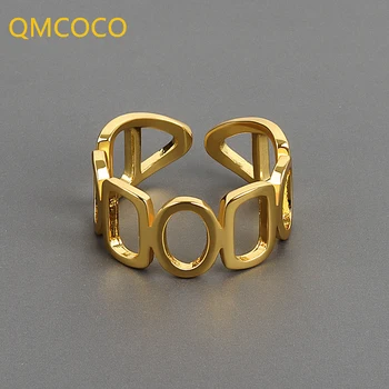 QMCOCO Minimalista 925 Ezüst Gyűrűk Ujját A Nők INS Divat Kreatív Üreges Ki Party Ajándékok Divatos Geometrikus Ékszerek