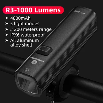 ROCKBROS 1000Lumen Kerékpár Lámpa 4800mAh Lehet használni, mint egy power bank Zseblámpa Töltés USB-kábel MTB Országúti Kerékpáros felszerelés
