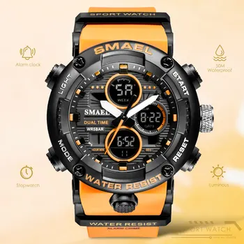 SMAEL Dual Time Display Electronice Karóra Férfiaknak Vízálló Sport Quartz Digitális Karóra часы мужские relogio reloj 8038