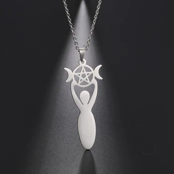 Skyrim Penctacle Hold Istennő Amulett Nyaklánc Wicca Medálok Nyakláncok a Nők Rozsdamentes Acél Ékszerek, Boszorkány Amulett Bijoux