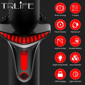 TRLIFE Érzékelő Fék Kerékpár Lámpa Automatikus Start/Stop MTB USB-Kerékpár Világítás LED Kerékpár Lámpa Zseblámpa Vízálló Hátsó Lámpa