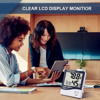 Tiszta Digitális Hőmérő Hőmérséklet Páratartalom Mérő Páratartalom Mérő Monitor LCD Ébresztőóra Home Office Autó Babyroom Hálószoba