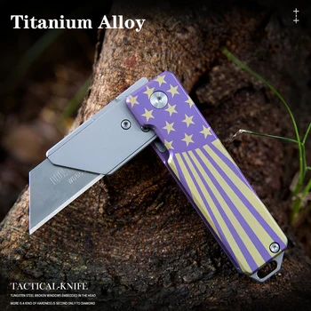 Titán ötvözet összecsukható kés mező túlélési vadászat tábor EDC hordozható többfunkciós önvédelem kés, bicska