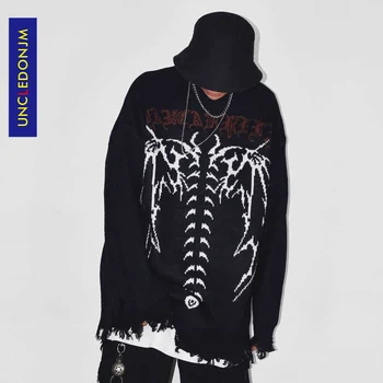 UNCLEDONJM Bat Csontváz Pulóver Pulóver Gótikus szomorú pulóver férfi streetwear hip-hop laza pár kötött pulóver vintage