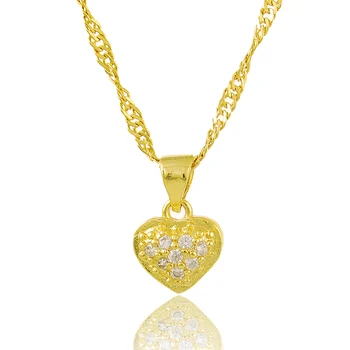 Valódi 24 karátos arany nyaklánc, intarziás cirkon szív alakú medál vizet fodroz a nyaklánc galván arany ékszerek, esküvői ajándék w