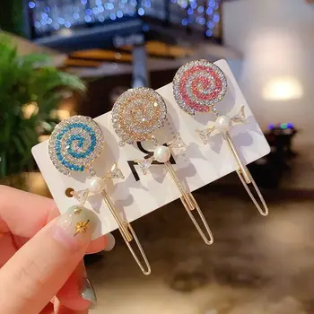 Édes Koreai Lány Gyönyörű Aranyos Strassz Lollipop Hegedű Csat Klip Divat Egyszerű Női Hajtűket Haj Kiegészítők, Ajándékok
